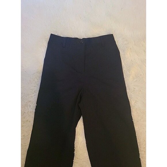 New Lands End Womens Mid Rise Straight Leg Navy Blue Pant 2 Elastic Waistband - Picture 2 of 9